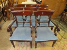 A SET OF SEVEN ANTIQUE STYLE MAHOGANY DINING CHAIRS WITH CARVED DETAIL - ONE A/F