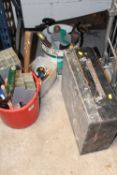 THREE TUBS PLUS A WOODEN BOX OF HAND TOOLS ETC