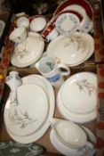 TWO TRAYS OF CERAMICS TO INCLUDE A JOHNSON BROS PART DINNER SERVICE, GLADSTONE CHINA ETC