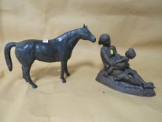 A LIMITED EDITION SCULPTURE OF A WOMAN AND CHILD INITIALLED K J TOGETHER WITH A FIBRE GLASS FIGURE