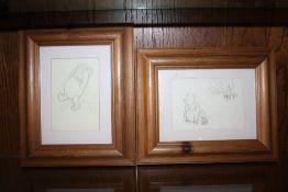 TWO SMALL PINE FRAMED WINNIE THE POOH PRINTS