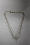 A STERLING SILVER FIVE STRAND NECKLACE - APPROX WEIGHT 22G