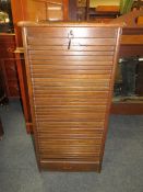 A VINTAGE OAK TAMBOUR FRONTED FILING CABINET H-96 CM W-46.5 CM