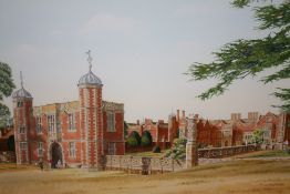A FRAMED AND GLAZED WATERCOLOUR OF ENTITLED SEPTEMBER MORNING AT CHARLCOTE PARK BY T W MORAN - 47 CM