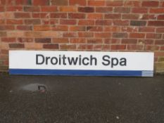 A LARGE REGIONAL RAILWAYS PLATFORM SIGN FOR DROITWICH SPA, made from aluminum W 210 cm H 35 cm D 3