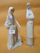 TWO NAO LADY FIGURES WITH IMPRESSED MARKS TO BASE