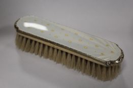 A HALLMARKED SILVER GILT AND GUILLOCHE ENAMEL BRUSH