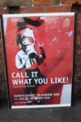 A LARGE FRAMED AND GLAZED BANKSY 'CALL IT WHAT YOU LIKE' COLLECTION RIK REINKING PRINT OVERALL