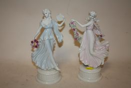 A PAIR OF WEDGWOOD THE DANCING HOURS FLORAL COLLECTION FIGURES