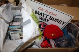 A QUANTITY OF FOOTBALL MEMORABILIA TO INCLUDE FOOTBALL PROGRAMMES, SCARFS ETC