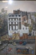 A FRAMED AND GLAZED PASTEL OF AN URBAN SCENE SIGNED JEELOF LOWER RIGHT - 45 CM BY 35 CM