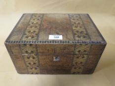 AN ANTIQUE INLAID MAHOGANY TRINKET BOX