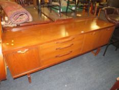 A RETRO 'BEAUTILITY' TEAK SIDEBOARD H-72.5 W-183 CM