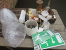 A SELECTION OF VARIOUS LAMP SHADES, DOME COVERS, EMERGENCY LIGHTING AND LAMP BASES ETC
