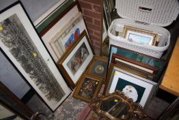 A QUANTITY OF ASSORTED PICTURES AND PRINTS TO INCLUDE WATERCOLOURS, PHOTO FRAMES ETC