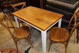 AN INDUSTRIAL STYLE BISTRO TABLE H-75 L-120 CM TOGETHER WITH FOUR BENTWOOD CHAIRS