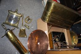 A QUANTITY OF BRASS AND COPPER TO INCLUDE A LARGE COPPER HUNTING HORN