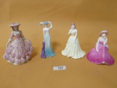 THREE SMALL COALPORT LADY FIGURES, DEBUTANTES LAUREN, IN LOVE AND ANITA TOGETHER WITH A MATTE FINISH