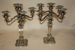 A PAIR OF SILVER PLATED FIVE BRANCH CANDELABRA HEIGHT - 36CM