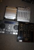 A TECHNICS SH-DJ1200 AUDIO MIXER TOGETHER WITH A PIONEER CONTROL MIXER, A BEHRINGER EURORACK