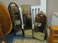 A GILT FRAMED ARCHED WALL MIRROR H-99 CM WITH TWO ADDITIONAL MIRRORS (3)