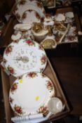 TWO TRAYS OF ROYAL ALBERT OLD COUNTRY ROSES TO INCLUDE A TELEPHONE, CAKE STAND, TRIOS ETC.