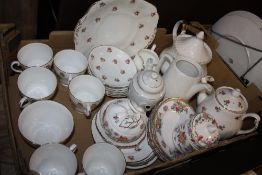 A TRAY OF ASSORTED CHINA TO INCLUDE ADDERLEY, MINTON ETC.