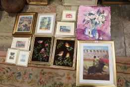 A COLLECTION OF OIL PAINTINGS AND WATERCOLOURS TO INCLUDE ORNITHOLOGICAL OILS, WATERCOLOUR