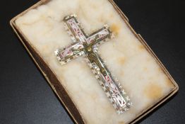 A CARVED MOTHER OF PEARL CRUCIFIX WALL HANGING