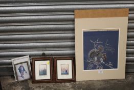 A UNFRAMED PASTEL PICTURE OF A SQUIRREL ON A BRANCH TOGETHER WITH TWO SIGNED LIMITED EDITION GLYN