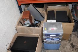 FIVE BOXES OF ELECTRICALS TO INCLUDE A PIONEER STEREO, PRINTERS ETC A/F