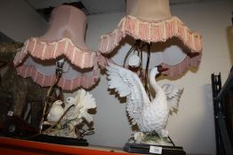 A CAPE DI MONTE GUISEPPE ARMANI TABLE LAMP IN THE FORM OF A SWAN, OVERALL H 80CM, TOGETHER WITH A