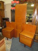 A RETRO PAIR OF TEAK BEDSIDE CABINETS WITH A HEADBOARD