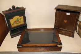 A VINTAGE SMOKERS CABINET, A DISPLAY BOX PLUS ANOTHER BOX