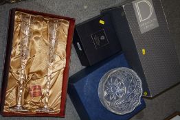 A PAIR OF BOXED ROYAL BRIERLEY MILLENNIUM 2000 OVERSIZED CHAMPAGNE FLUTES TOGETHER WITH A BOXED