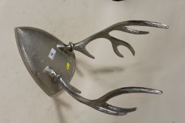 A LARGE SET OF METAL DEER ANTLERS