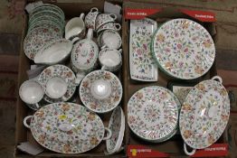 TWO TRAYS OF MINTON HADDON HALL CHINA TO INCLUDE TUREENS, TEA POT ETC.
