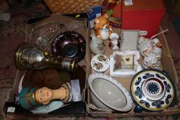 TWO TRAYS OF ASSORTED CERAMICS AND GLASSWARE ETC.
