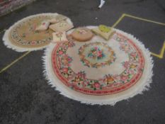 TWO MODERN CHINESE WOOLLEN RUGS WITH FIVE ASSORTED CUSHIONS (7)