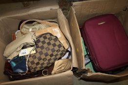 TWO LARGE BOXES OF LADIES HANDBAGS