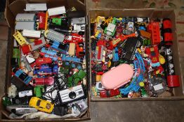 TWO BOXES OF THOMAS THE TANK ENGINE TOYS ETC.
