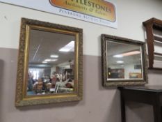 TWO VINTAGE RECTANGULAR GILT WALL MIRRORS 76 X 61 CM (LARGEST)