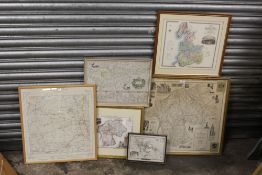 A COLLECTION OF FRAMED AND GLAZED MAPS TO INCLUDE A MAP OF LANCASTER (7)
