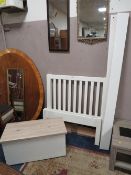 A MODERN SINGLE BED FRAME TOGETHER WITH A MODERN BLANKET BOX (2)