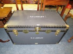 A BANDED TRAVELLING TRUNK W-91 CM