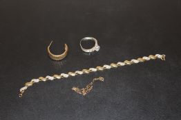 A 9 CARAT GOLD BRACELET TOGETHER WITH A SMALLER 9 CARAT GOLD BRACELET, WHITE METAL RING STAMPED