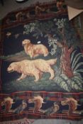 A WOOLLEN BLANKET / THROW FEATURING DOGS AND BIRDS