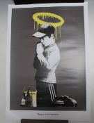 A BANKSY 'FORGIVE US OUR TRESPASSING' POSTER 69.4 x 42 cm