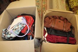 TWO BOXES OF LADIES HANDBAGS ETC.