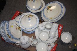TWO TRAYS OF ASSORTED CERAMICS AND CHINA TO INCLUDE AJ WILKINSON DINNERWARE